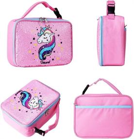 img 1 attached to 🦄 Sequin Unicorn Lunch Box for Girls - Color Changing, Insulated, Perfect for School Kids (Pink)