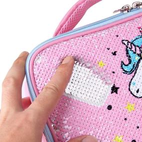 img 3 attached to 🦄 Sequin Unicorn Lunch Box for Girls - Color Changing, Insulated, Perfect for School Kids (Pink)