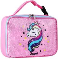 🦄 sequin unicorn lunch box for girls - color changing, insulated, perfect for school kids (pink) логотип