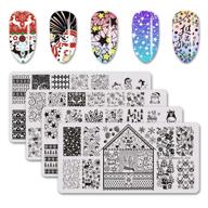 🎅 enhance your festive style with beautybigbang 4pcs nail stamping plate set - perfect christmas theme for santa, reindeer, snowflake, tree, and bell winter nail art design! logo