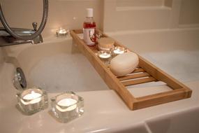 img 1 attached to Premium Bamboo Bath Tub Caddy by Clever Creations: Wine Holder, Book Rack, Phone Slot & More | Modern Design for Ultimate Relaxation | Fits Standard Tub Size