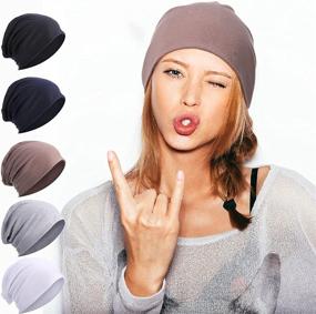 img 3 attached to 🧢 Syhood 5 Pieces Slouchy Beanie Hat: Lightweight, Hip-Hop Style Sleep Cap for Soft Running