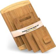 🎋 bamboo cutting board set: 5 pieces with pan and scraper - premium natural wood non-slip chopping board, juice groove, and handles - ideal for meat, veggies, and cheese logo