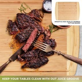 img 1 attached to 🎋 Bamboo Cutting Board Set: 5 Pieces with Pan and Scraper - Premium Natural Wood Non-Slip Chopping Board, Juice Groove, and Handles - Ideal for Meat, Veggies, and Cheese