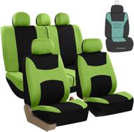 🚗 fh group green/black car seat covers - breathable, durable, washable with flat foam padding, airbag & split compatible - universal fit for cars, trucks, and suvs - full set with gift logo