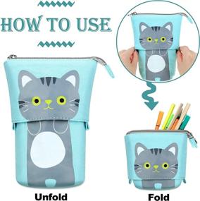 img 2 attached to 😺 Adorable Gray and White Cat Telescopic Pencil Case: Girls' Canvas PU Pencil Holder with Zipper Closure – Perfect for Organizing Cosmetics and Stationery