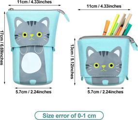 img 3 attached to 😺 Adorable Gray and White Cat Telescopic Pencil Case: Girls' Canvas PU Pencil Holder with Zipper Closure – Perfect for Organizing Cosmetics and Stationery