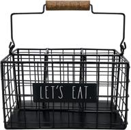 🍴 rustic farmhouse rae dunn utensil caddy - silverware holder, cutlery caddy for fork, knife and spoon - metal grid-iron frame kitchen organizer and countertop space saver for flatware логотип