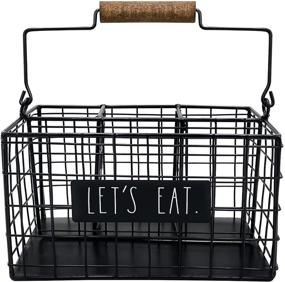 img 3 attached to 🍴 Rustic Farmhouse Rae Dunn Utensil Caddy - Silverware Holder, Cutlery Caddy for Fork, Knife and Spoon - Metal Grid-Iron Frame Kitchen Organizer and Countertop Space Saver for Flatware