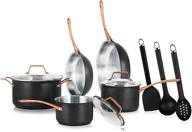 🍳 enhance your cooking experience with nutrichef 11 pc. stylish kitchen set: non-stick cookware, golden handle skillet fry pans, nconyx logo