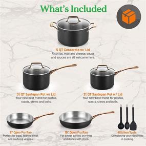 img 3 attached to 🍳 Enhance Your Cooking Experience with NutriChef 11 Pc. Stylish Kitchen Set: Non-Stick Cookware, Golden Handle Skillet Fry Pans, NCONYX