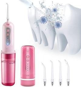 img 4 attached to 🎁 UZC Pink Water Flosser Cordless - Portable Rechargeable Oral Irrigator for Travel & Home, IPX7 Waterproof with 4 Modes, 5 Jet Tips - Best Christmas Gifts for Girls