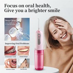 img 3 attached to 🎁 UZC Pink Water Flosser Cordless - Portable Rechargeable Oral Irrigator for Travel & Home, IPX7 Waterproof with 4 Modes, 5 Jet Tips - Best Christmas Gifts for Girls