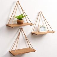 🌿 rustic rope hanging shelves - set of 3 wood wall decor swing shelf for living room bedroom logo