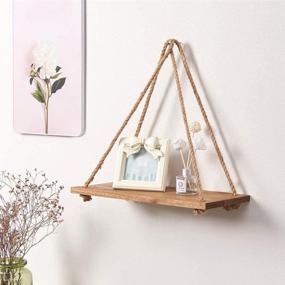 img 1 attached to 🌿 Rustic Rope Hanging Shelves - Set of 3 Wood Wall Decor Swing Shelf for Living Room Bedroom