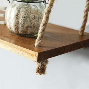 img 2 attached to 🌿 Rustic Rope Hanging Shelves - Set of 3 Wood Wall Decor Swing Shelf for Living Room Bedroom