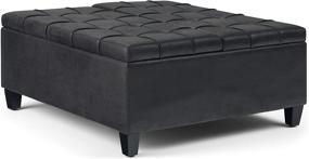 img 3 attached to 🛋️ SimpliHome Harrison 36" Lift Top Storage Ottoman: Square Coffee Table, Upholstered Distressed Black Tufted Faux Air Leather for a Traditional Living Room