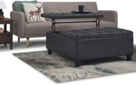 🛋️ simplihome harrison 36" lift top storage ottoman: square coffee table, upholstered distressed black tufted faux air leather for a traditional living room логотип