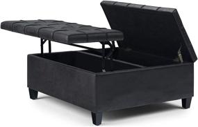 img 2 attached to 🛋️ SimpliHome Harrison 36" Lift Top Storage Ottoman: Square Coffee Table, Upholstered Distressed Black Tufted Faux Air Leather for a Traditional Living Room