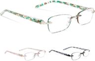 👓 blue light blocking rimless reading glasses for women - fashionable, elegant, artistic eyeglasses with spring hinge readers (mixcolour, 2.5) logo