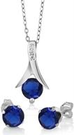 gem stone king 925 sterling silver simulated sapphire pendant necklace and earrings set - get the perfect 2.40 cttw round set with an 18 inch silver chain! logo