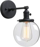 🔦 phansthy black industrial wall sconce light with 5.9 inches glass canopy for kitchen, bathroom, corridor - black wall lamp логотип