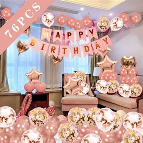 img 4 attached to 🎉 Rose Gold Birthday Party Decorations Set: Happy Birthday Banner, Rose Gold Fringe Curtain, Heart and Star Foil Confetti Balloons, Hanging Swirls for Women and Girls, Princess Theme