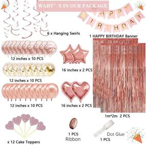 img 3 attached to 🎉 Rose Gold Birthday Party Decorations Set: Happy Birthday Banner, Rose Gold Fringe Curtain, Heart and Star Foil Confetti Balloons, Hanging Swirls for Women and Girls, Princess Theme
