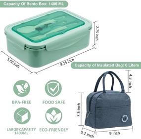 img 2 attached to 🍱 Green Bento Boxes for Adults and Kids with Utensils and Insulated Lunch Bag - 1100 ML, Durable On-the-Go Meal Solution, BPA-Free and Food-Safe Materials