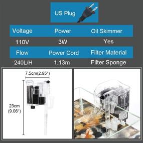 img 1 attached to Senzeal Aquarium Hang-On Power Filter 3W 110V Waterfall Hanging Filter with Filter Cotton for Freshwater and Saltwater Fish Tanks