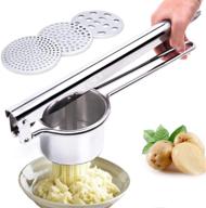 🥔 easy-to-use stainless steel potato ricer masher with 3 interchangeable discs for fine, medium, and coarse texture. perfect for potatoes, fruits, vegetables, baby food, and more. improved handle and enhanced grip. logo