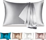 🌿 100% natural mulberry silk pillowcase for hair and skin - soft and breathable with hidden zipper (standard 20''x26'', silver grey) logo