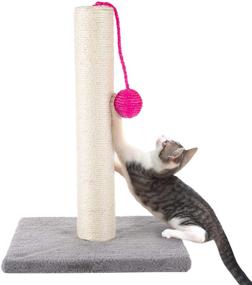 img 1 attached to 🐱 PETMAKER 17-Inch Cat Scratching Post: Sisal Fabric & Carpet Small Cat Tree with Bright Pink Hanging Ball Toy - Perfect for Adult Cats and Kittens (Gray)