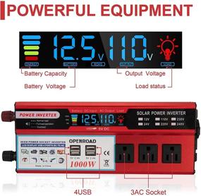 img 2 attached to OPENROAD 1000W Power Inverter: High-performance Truck/RV Inverter with 3 AC Outlets, 4 USB Ports, 12V Car Cigarette Lighter, and Display (Red 1000W)