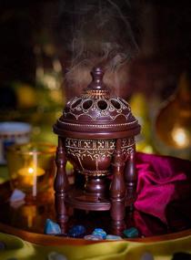 img 3 attached to 🔥 AM Charcoal Incense Burner - Bakhoor Burner, Oud Frankincense Resin Burner - Elegant Office & Home Décor - Luxurious 4 Pillar Brown Design