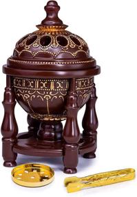 img 4 attached to 🔥 AM Charcoal Incense Burner - Bakhoor Burner, Oud Frankincense Resin Burner - Elegant Office & Home Décor - Luxurious 4 Pillar Brown Design