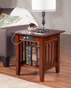 img 1 attached to 🔌 Walnut Mission End Table with Charging Station - Atlantic Furniture AH14214 (20" x 20")