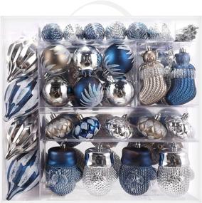 img 4 attached to 🎄 MOWARM 102-Pack Shatterproof Christmas Ball Ornaments - Blue & Silver Grey | Xmas Tree Decorations with Gift Package