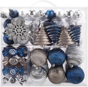 img 3 attached to 🎄 MOWARM 102-Pack Shatterproof Christmas Ball Ornaments - Blue & Silver Grey | Xmas Tree Decorations with Gift Package