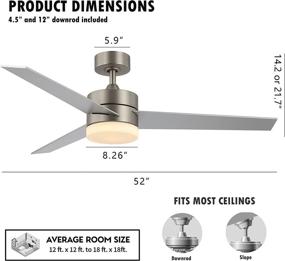 img 2 attached to WINGBO 52’’ Modern Ceiling Fan with Lights and Remote Control in Brushed Nickel Finish, Contemporary Design, 3 Reversible Blades, Energy-efficient LED Indoor Ceiling Fan for Kitchen Bedroom Living Room, ETL Listed