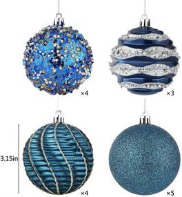 img 3 attached to 🎄 Sattiyrch 16ct Christmas Balls Ornaments Set – Shatterproof 80mm/3.15'', Blue Plastic Xmas Tree Decorations with Exquisite Designs