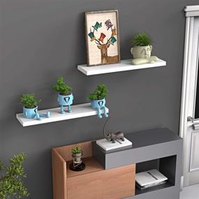 img 3 attached to 📚 AMADA HOMEFURNISHING Floating Shelves: White Wall Shelf Decor Set of 2 - Ideal for Living Room, Bedroom, Bathroom, Kitchen Storage