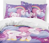 adorable full size unicorn bedding set for girls - cute unicorn print 🦄 bedding, cartoon theme, includes duvet cover, pillowcases - purple, perfect for unicorn enthusiast kids logo