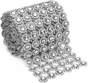 img 1 attached to 💎 Sparkling Rhinestone Crystal Mesh Wrap Ribbon - Silver Diamond Floral Design, 4"x 1 Yard Roll