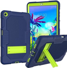 img 4 attached to 📱 JSUSOU Heavy Duty Shockproof Rugged Protective Case with Kickstand for LG G Pad 5 10.1 inch (2019) - Kids Case, Navyblue/Olivine