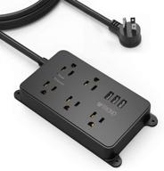 🔌 etl listed surge protector power strip with usb ports - trond 5 outlets & 3 usb ports, 1300j, low-profile flat plug, 10ft extension cord, wall mountable - black logo