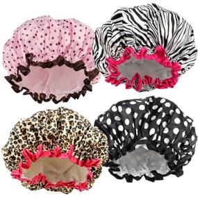 img 4 attached to 🚿 TCOTBE 4 Pieces: Double Waterproof Layers Shower Caps for Women - Reusable & Environmentally Friendly Bathing Hair Cap