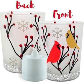 img 3 attached to 🐦 Festive Cardinals in Winter Scene: Set of 3 Frosted Glass Votive Holders with LED Flameless Tealight Candles
