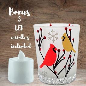 img 1 attached to 🐦 Festive Cardinals in Winter Scene: Set of 3 Frosted Glass Votive Holders with LED Flameless Tealight Candles