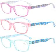 👓 eyekepper reading glasses bundle - 3 pack of crystal clear vision and colorful style with purple, pink, blue frames | comfort fit spring arms, case & cloth included logo